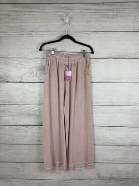 Marisima Women's Dusty Pink Knit Cottage-core Wide Leg Pants One Size